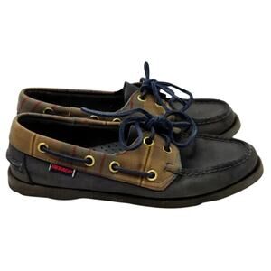 Navy Plaid leather Boat shoes sz 6.5 by sebago